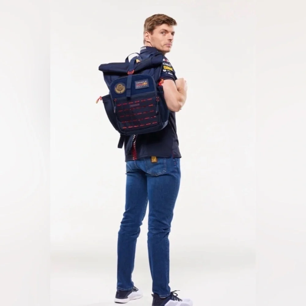Oracle Red Bull Racing Formula F1 Roll Top Backpack with 3 Removable Patches